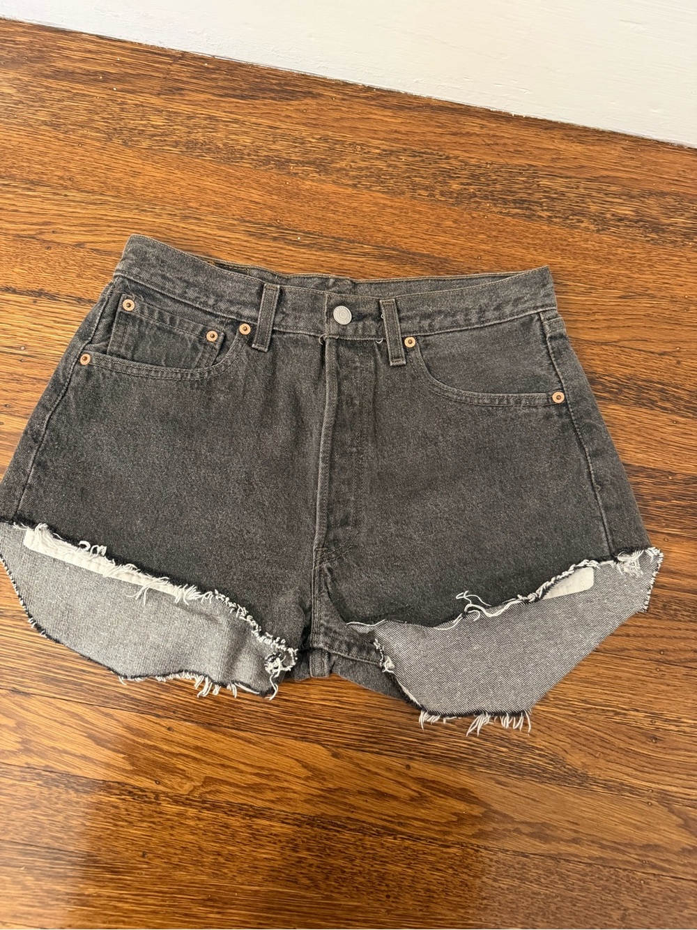 Levi's Black Washed Denim High-Rise Cutoff Shorts